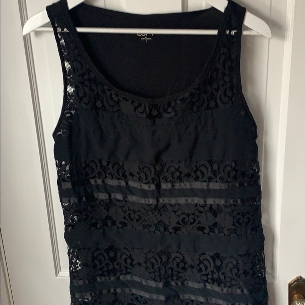 LOFT Black Lace front Tank Top SZ L